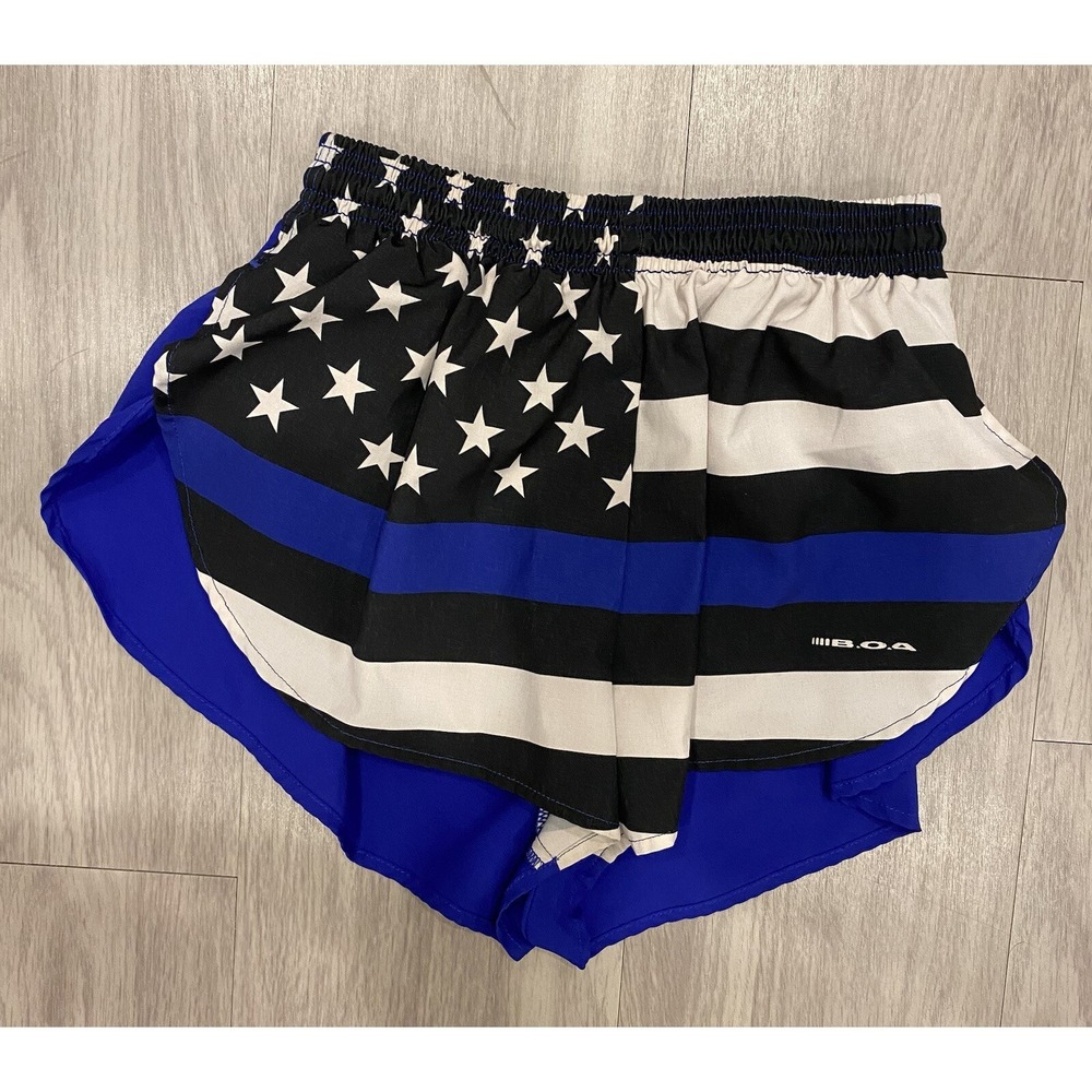 BoA Running Men's Small Police Cops USA Flag Blue Black‎ Flag Split Shorts S